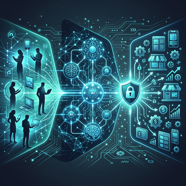 The Agentic Commerce ecosystem — buyers, AI agents, and merchant infrastructure